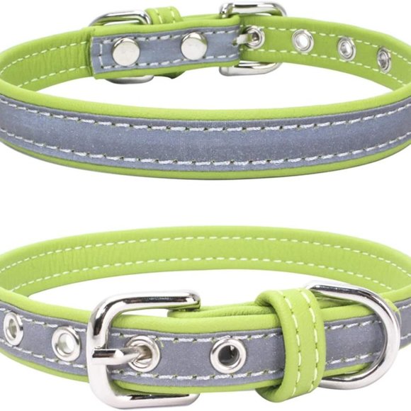 Microfiber Cat Dog Collar Reflective Green Adjustable for Male Female -XS - Picture 1 of 5
